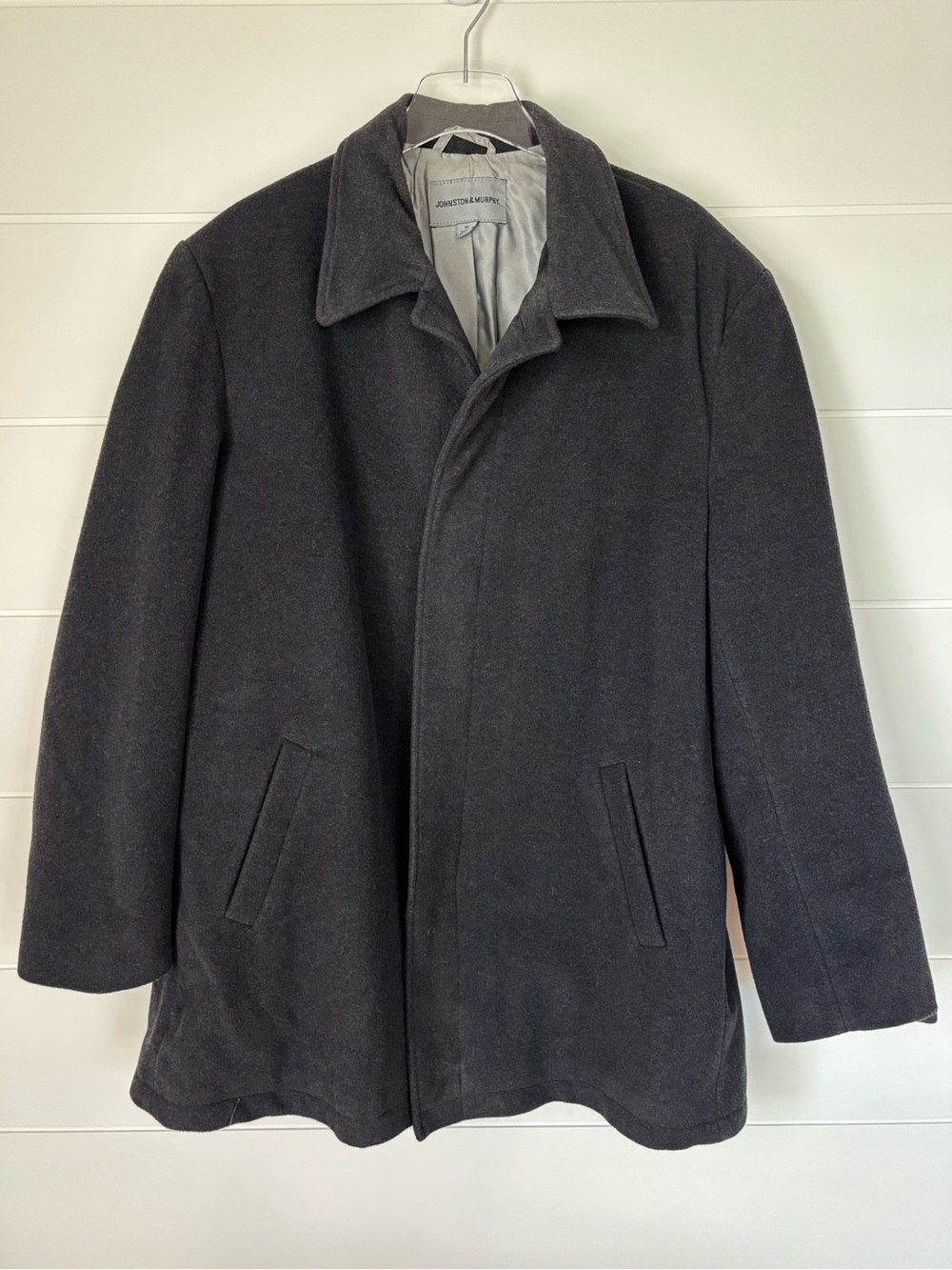 Johnston & Murphy Wool & Cashmere Dark Charoal Gray Men's Car Coat Size XL